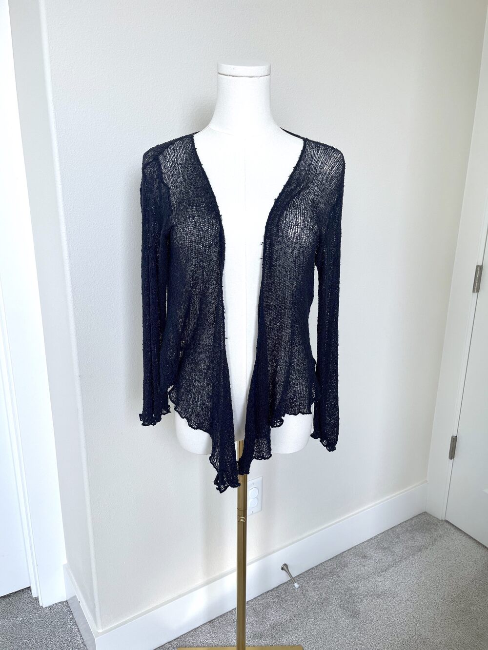 Lightweight Sheer Crochet Navy Shrug - Whimsigoth Airy Open Knit Cardigan
